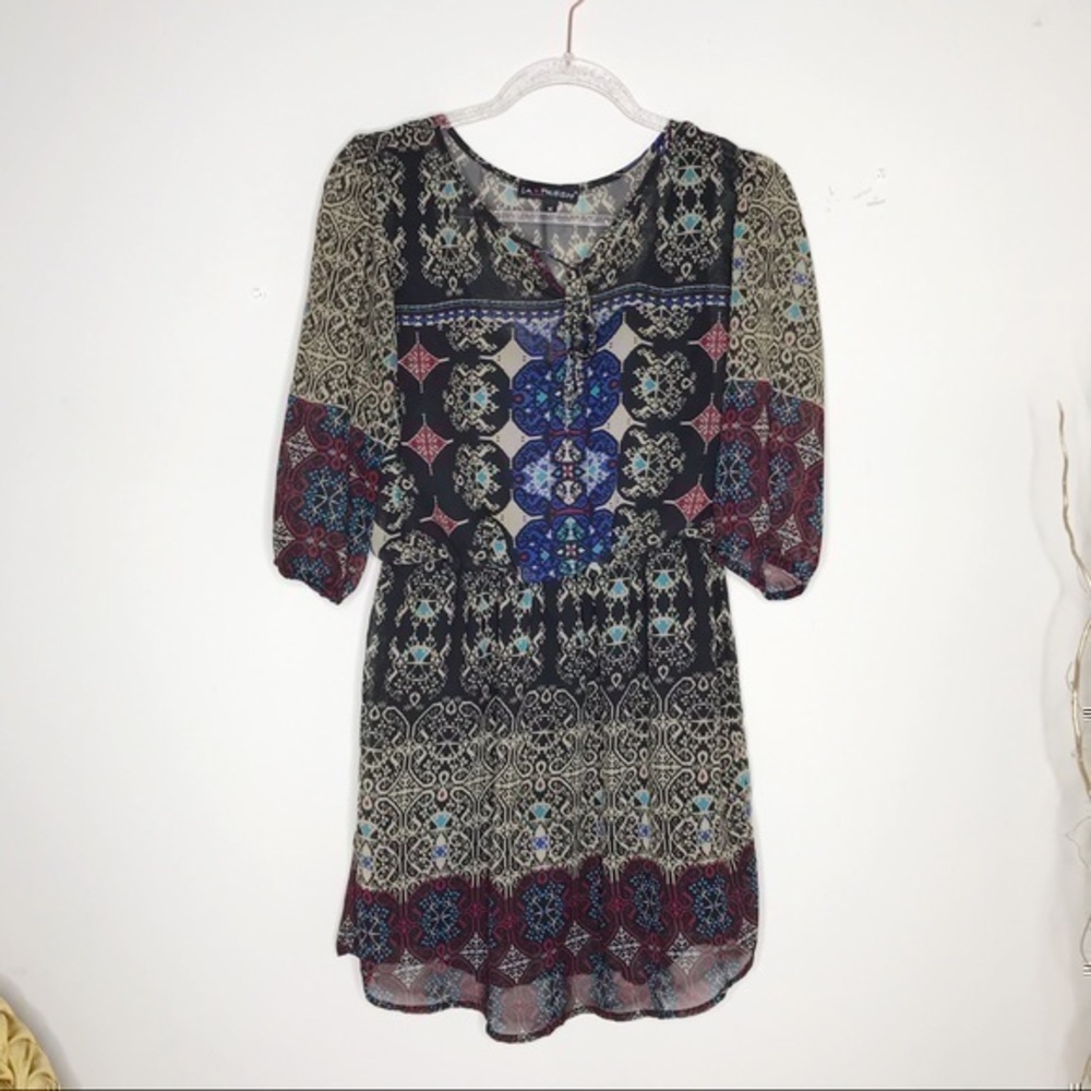 Black multicolored mini floral dress size M